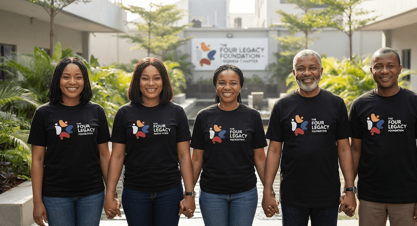People wearing The Four Legacy Foundation shirts