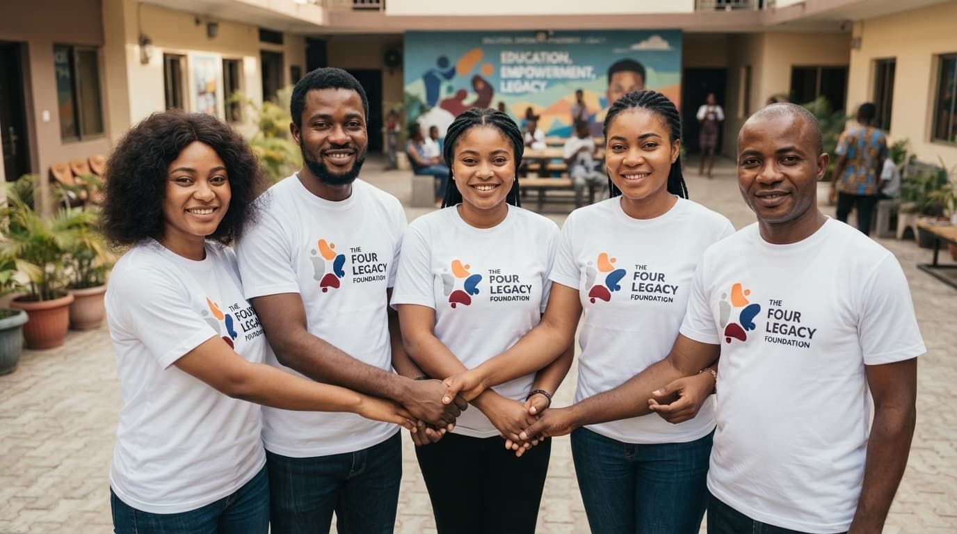 People wearing The Four Legacy Foundation white shirts